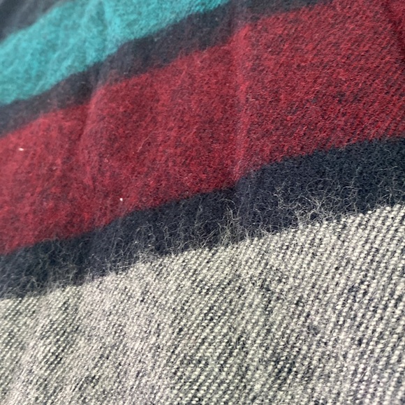 Wide colour black navy, green, and red fringe scarf - Picture 14 of 16